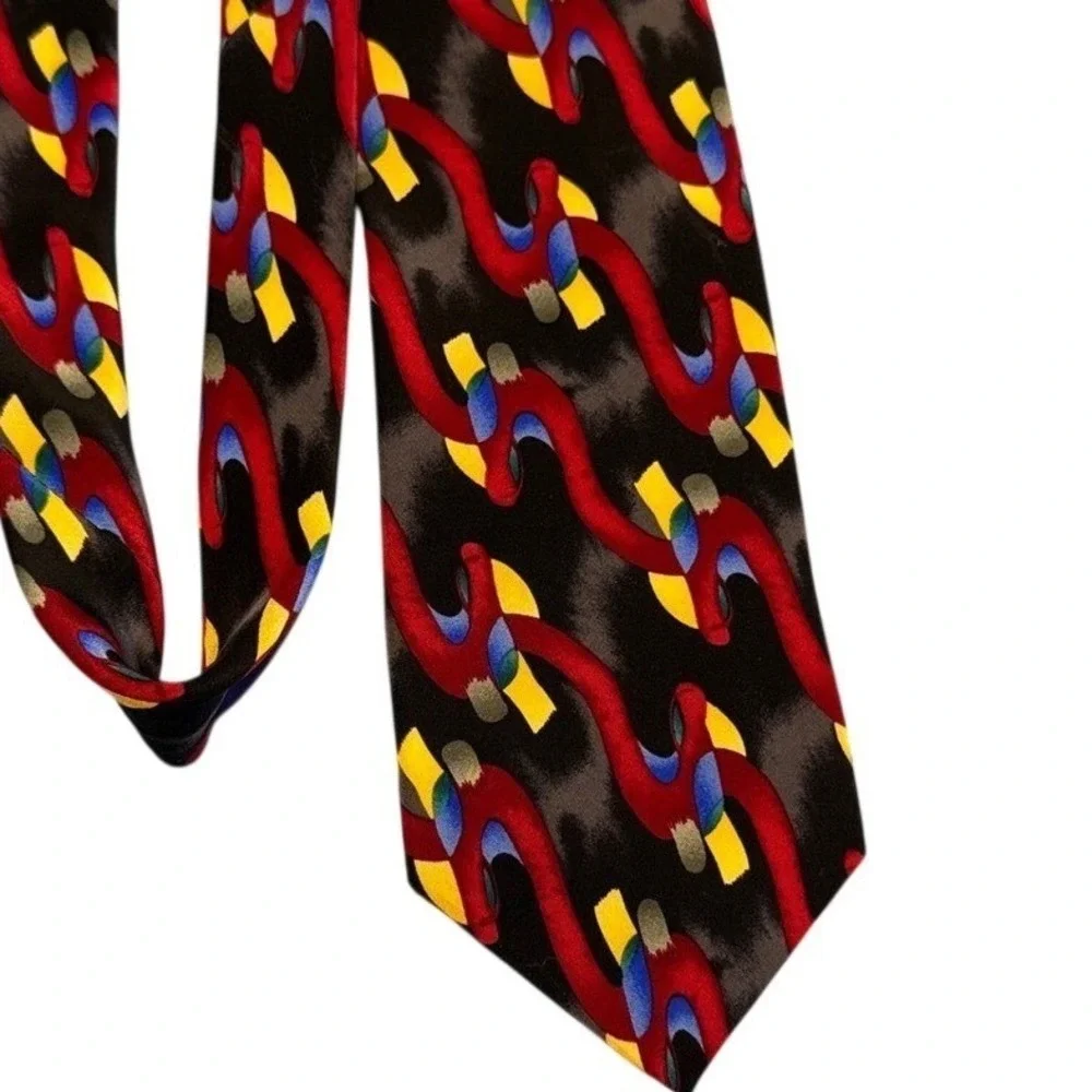 Made in USA 100% Silk Abstract Art Tie | Bold Red Black Tie Gilda's Club 90/2000